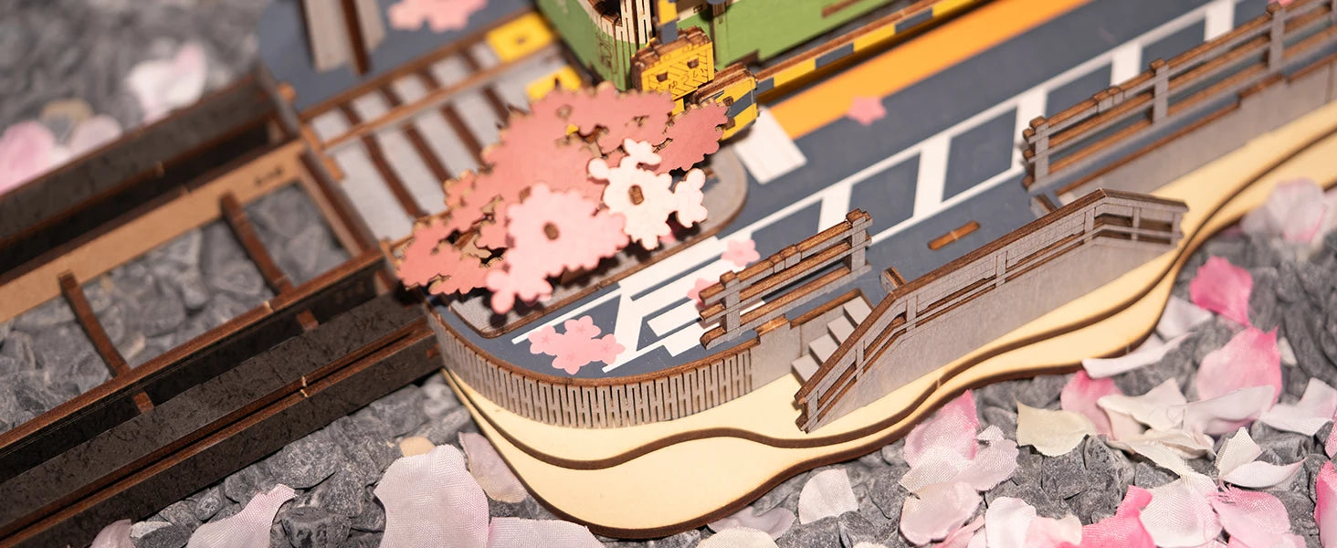 Robotime 3D Wooden Tram Puzzle – Sakura Journey