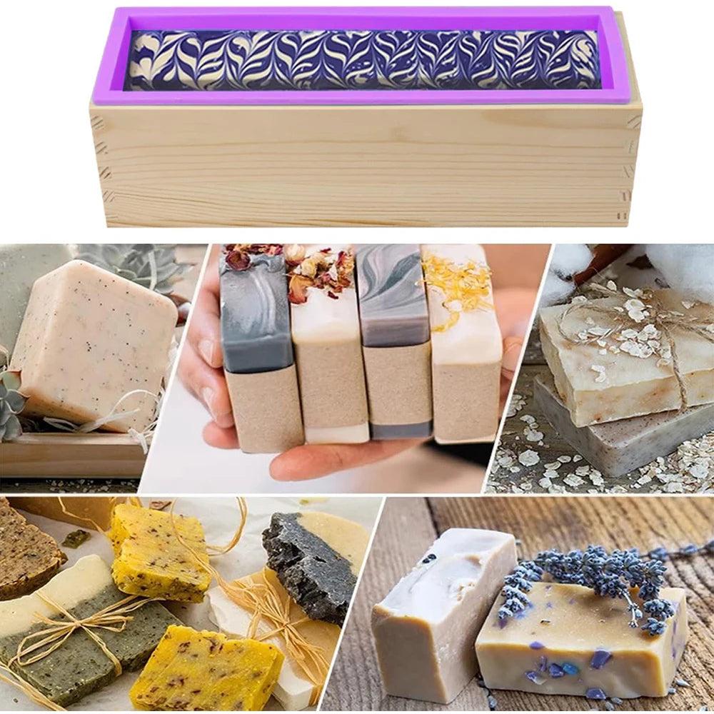 600ml Wooden Soap Mold Kit – Rectangular Silicone Mold with Box