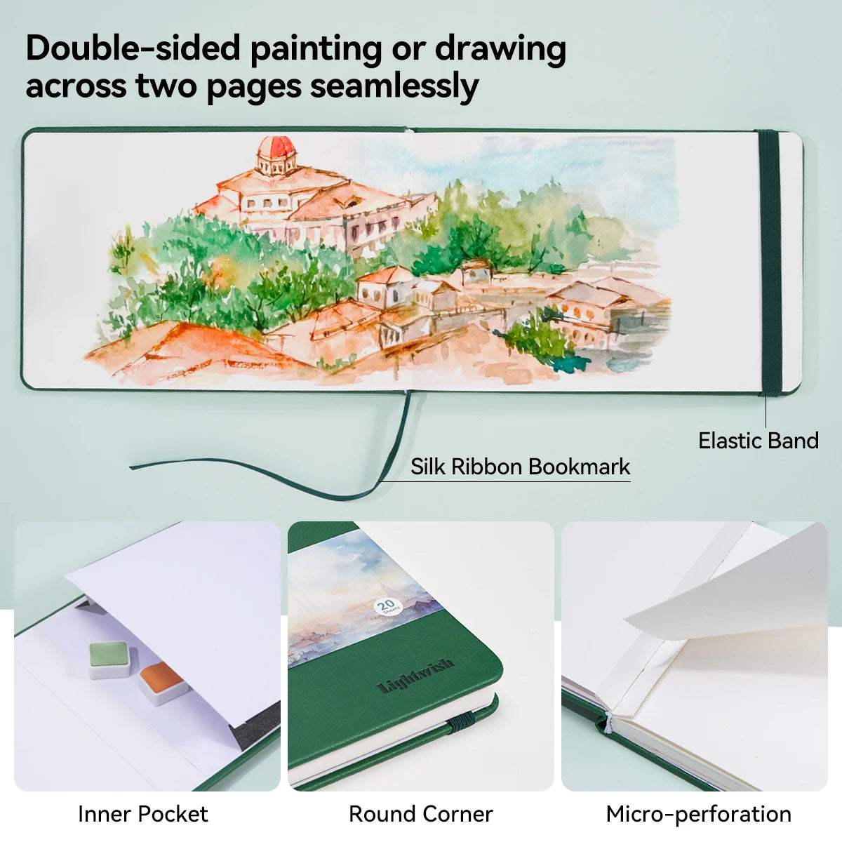 Lightwish Watercolor Journal – 100% Cotton, 7.6" x 5.1", 20 Sheets