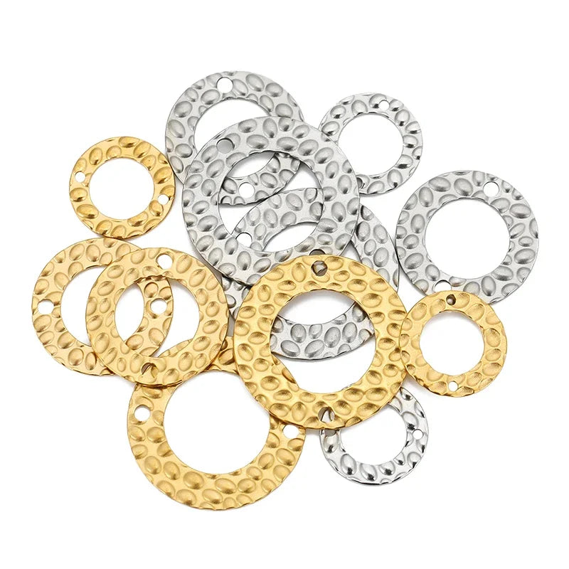 20pcs 15/20/25mm Stainless Steel Double Hole Texture Circle Ring Gold Plated Charm Earrings Conectors for Jewelry Making Finding