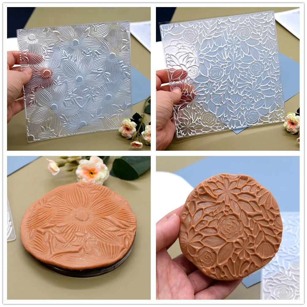 SNASAN Leaf &amp; Flower Clay Texture Stamp Sheets