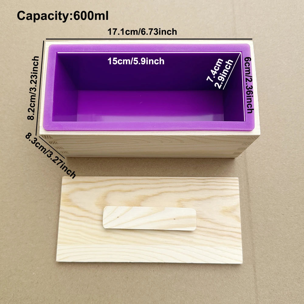 600ml Wooden Soap Mold Kit – Rectangular Silicone Mold with Box