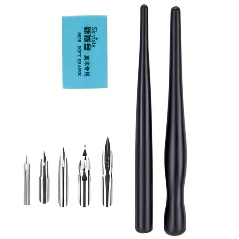 Manga Dip Pen Set – 5 Nibs, 2 Holders &amp; Eraser for Drawing &amp; Calligraphy