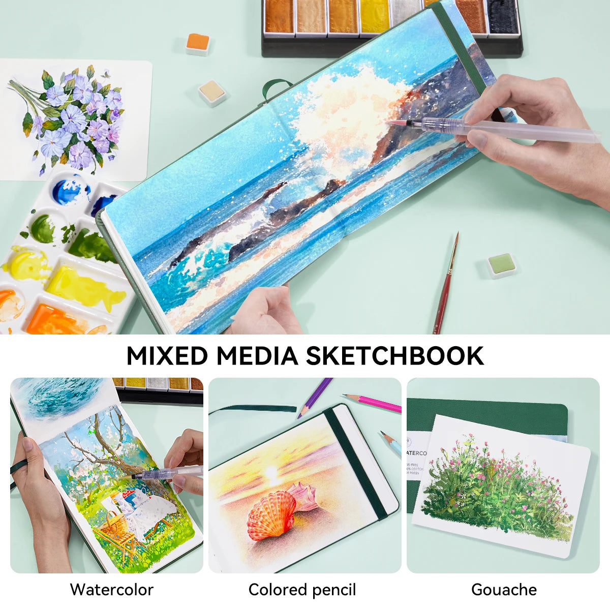 Lightwish Watercolor Journal – 100% Cotton, 7.6" x 5.1", 20 Sheets