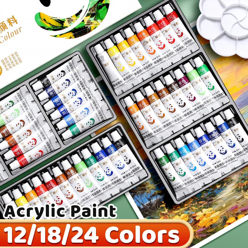 Acrylic Paint Set – 12/18/24 Colors, 5ml Tubes