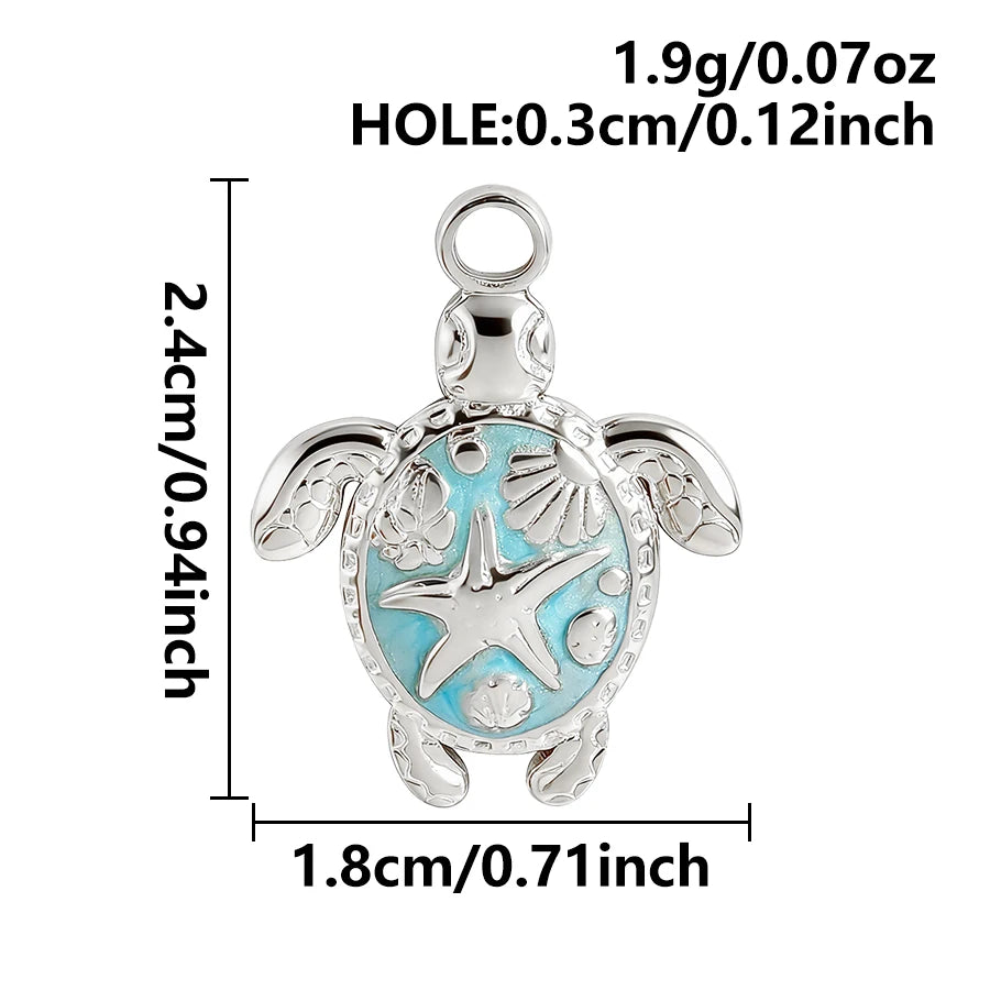 5pcs/lot Enamel Blue Marine Animals Stainless Steel Pendant Conch Shell Seahorse Fish Tail Starfish Charms DIY Necklace Findings