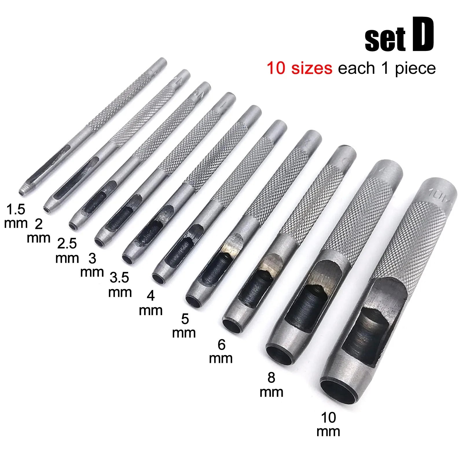 4/6/10pcs Round Hole Punch Cutter Set for Leather & Rubber