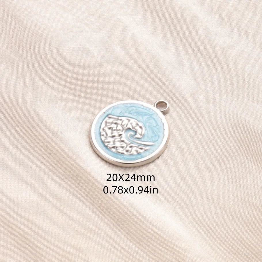 5pcs/lot Enamel Blue Marine Animals Stainless Steel Pendant Conch Shell Seahorse Fish Tail Starfish Charms DIY Necklace Findings