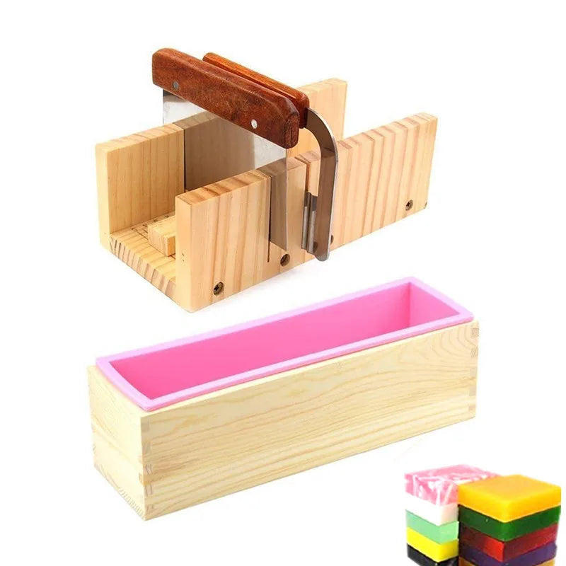 1.2L Soap Making Mold Kit – Silicone + Wooden Box with Scrapers