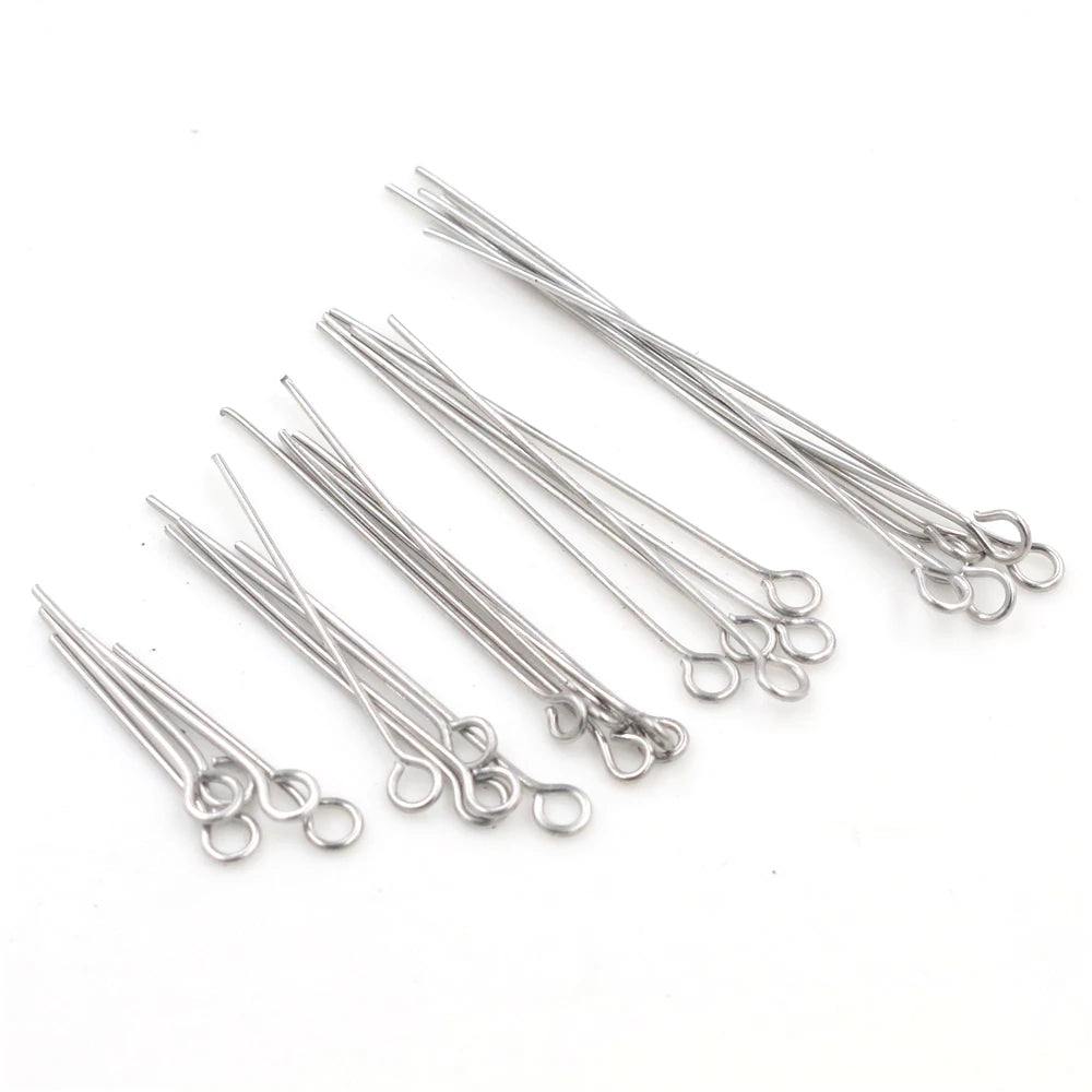 100pcs Stainless Steel Eye Pins – Assorted Sizes