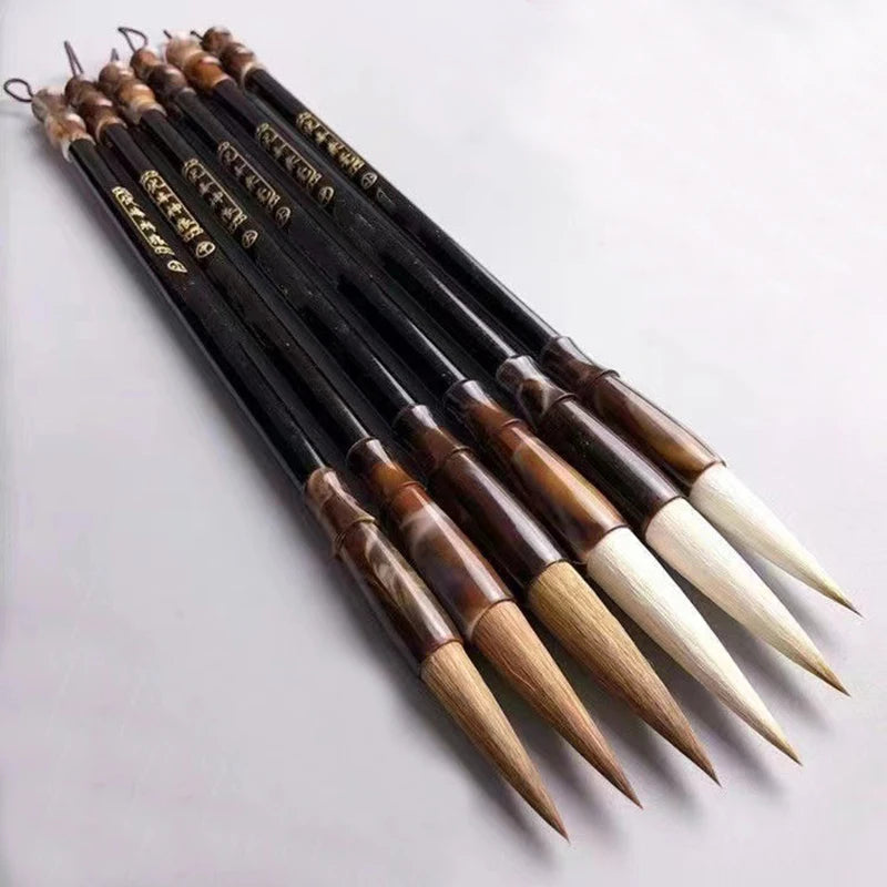 6pcs Chinese Calligraphy Brush Set – Wool &amp; Weasel Hair for Regular Script