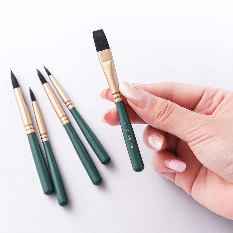 6-Piece Nylon Watercolor Brush Set (Mini Green)
