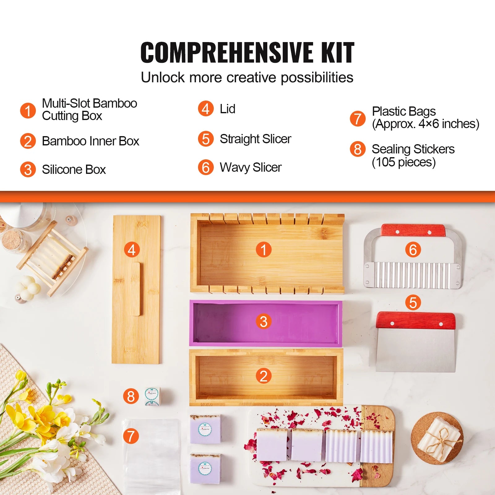 SucceBuy Soap Making Kit – Bamboo Box, Silicone Mold &amp; Stainless Steel Cutters