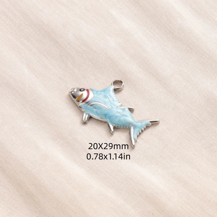 5pcs/lot Enamel Blue Marine Animals Stainless Steel Pendant Conch Shell Seahorse Fish Tail Starfish Charms DIY Necklace Findings