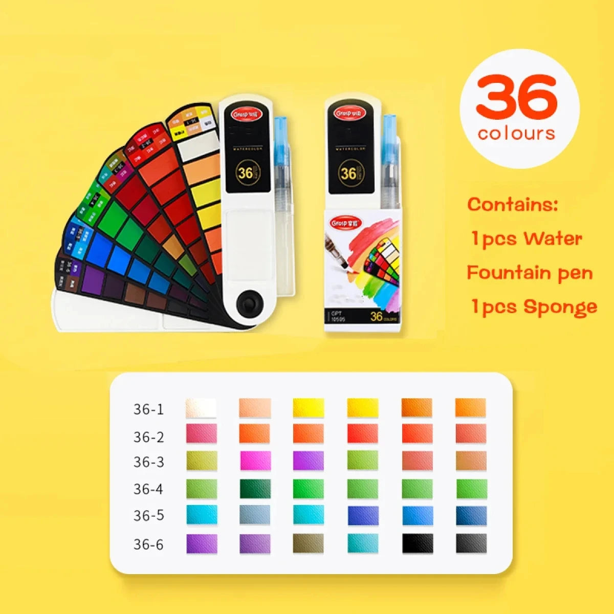 Watercolor Paint Set – 12/24/36/48 Colors with Water Brush Pens