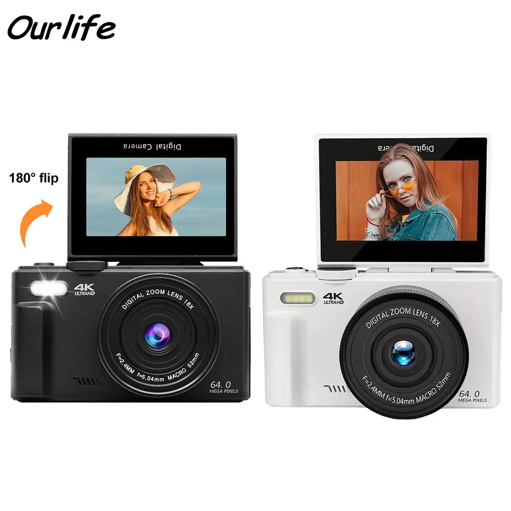 4K 64MP Compact Digital Camera – 18X Zoom, WiFi, Flip Screen, Webcam &amp; Vlogging Ready