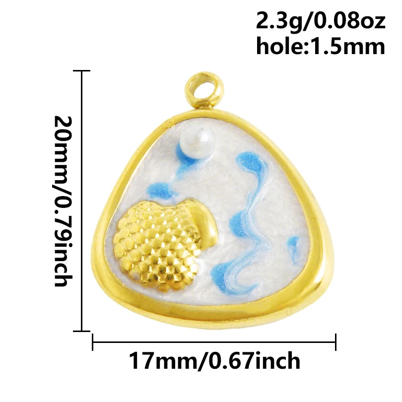 5pcs/lot Enamel Blue Marine Animals Stainless Steel Pendant Conch Shell Seahorse Fish Tail Starfish Charms DIY Necklace Findings