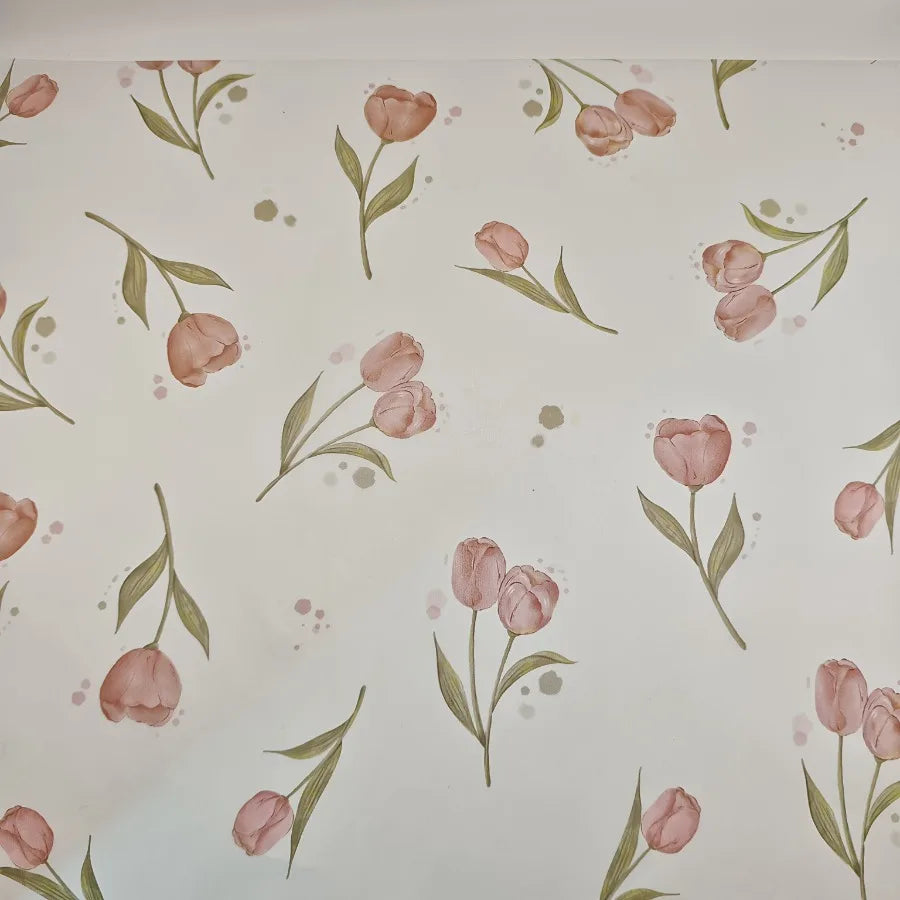 Elegant Tulip Floral Tissue Paper with Green Leaves
