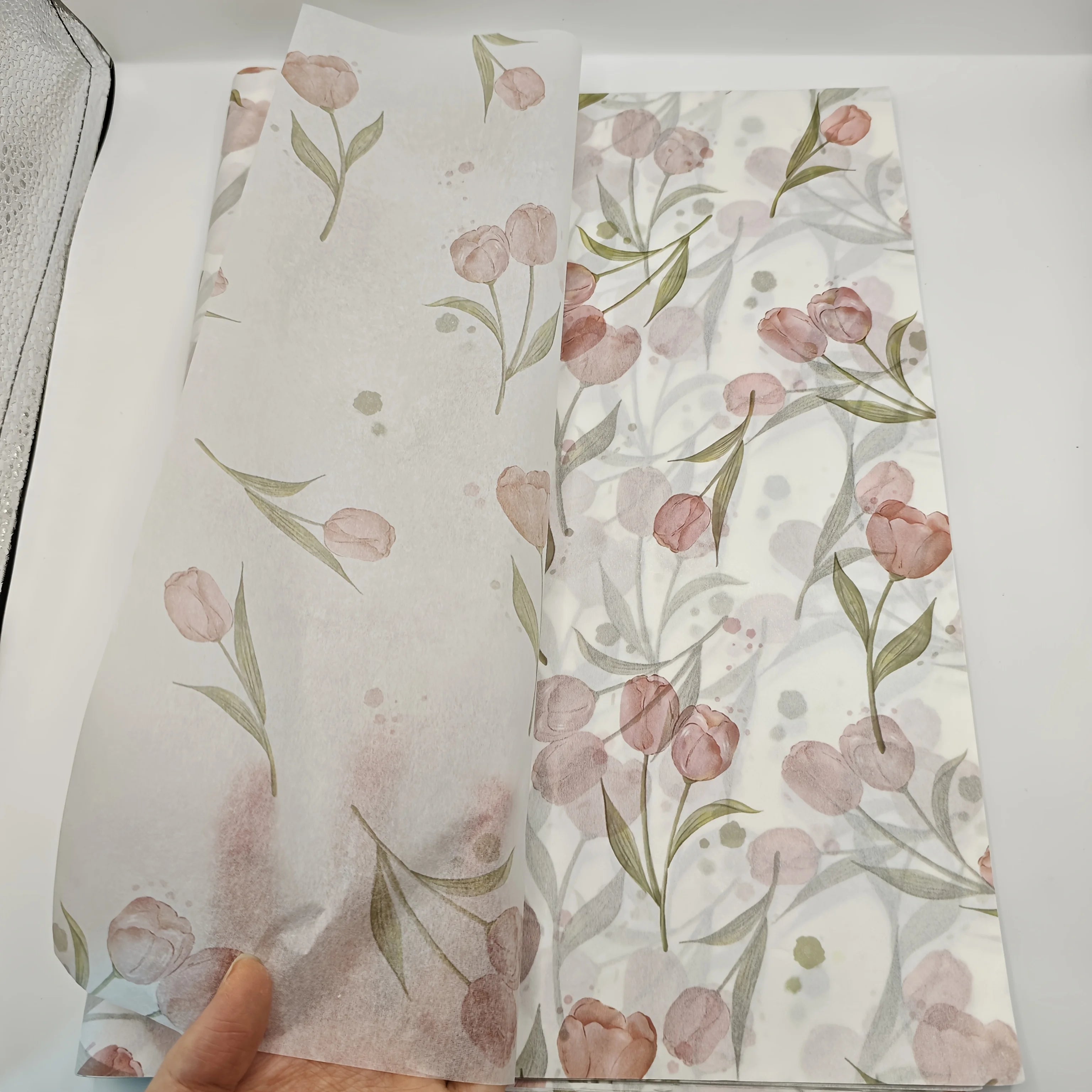 Elegant Tulip Floral Tissue Paper with Green Leaves