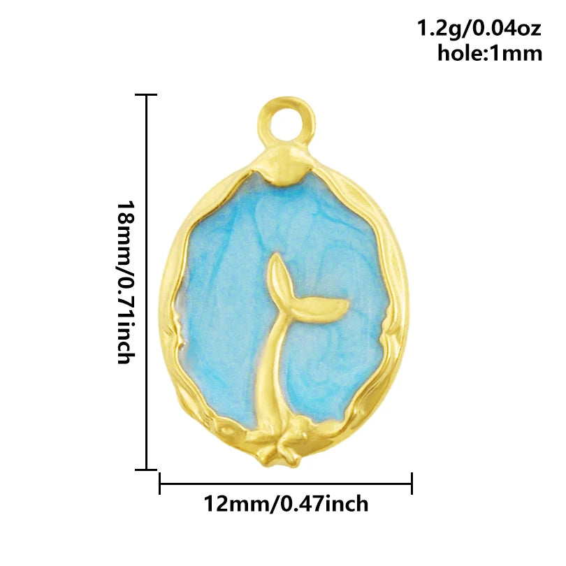 5pcs/lot Enamel Blue Marine Animals Stainless Steel Pendant Conch Shell Seahorse Fish Tail Starfish Charms DIY Necklace Findings