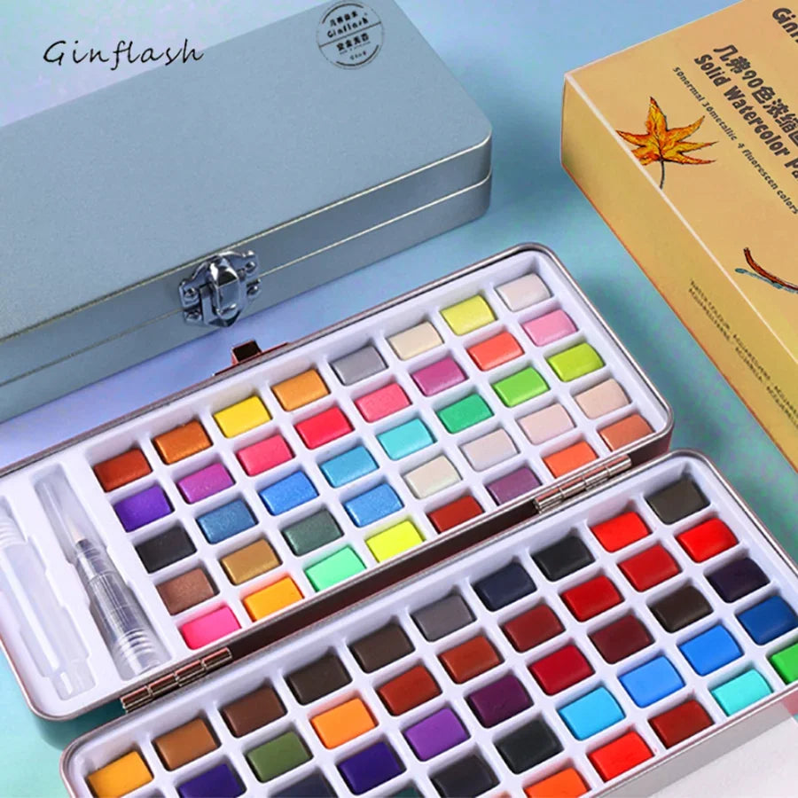 50/90-Color Solid Watercolor Set – with Glitter &amp; Metal Box