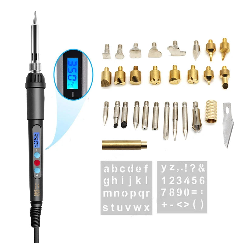 Wood Burning Kit – Adjustable Temperature Pyrography Pen (60W, EU Plug)