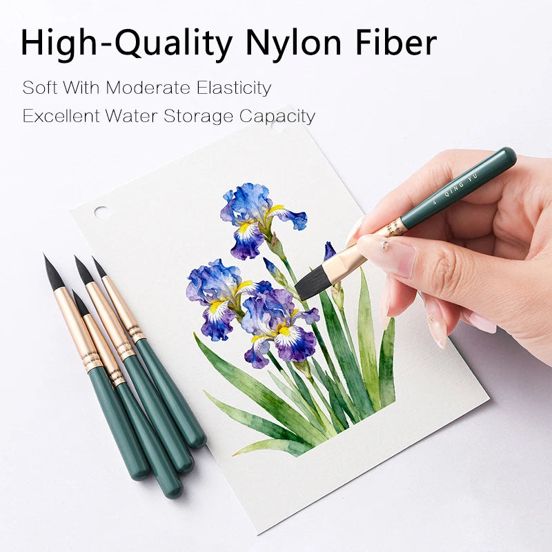 6-Piece Nylon Watercolor Brush Set (Mini Green)