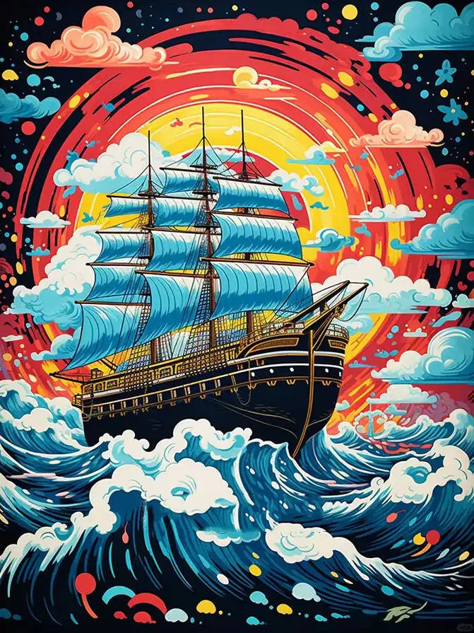 Huacan Sea Sunset Diamond Painting Kit – Full Drill Mosaic Set