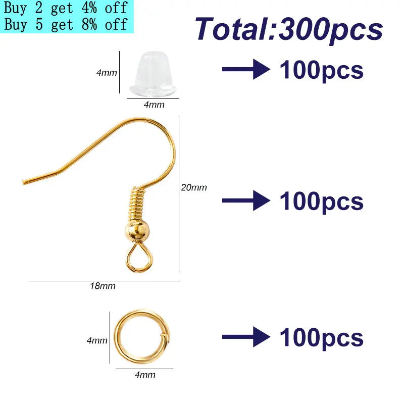 300pcs Earring Findings Set – Hooks, Jump Rings &amp; Backs for Jewelry Making