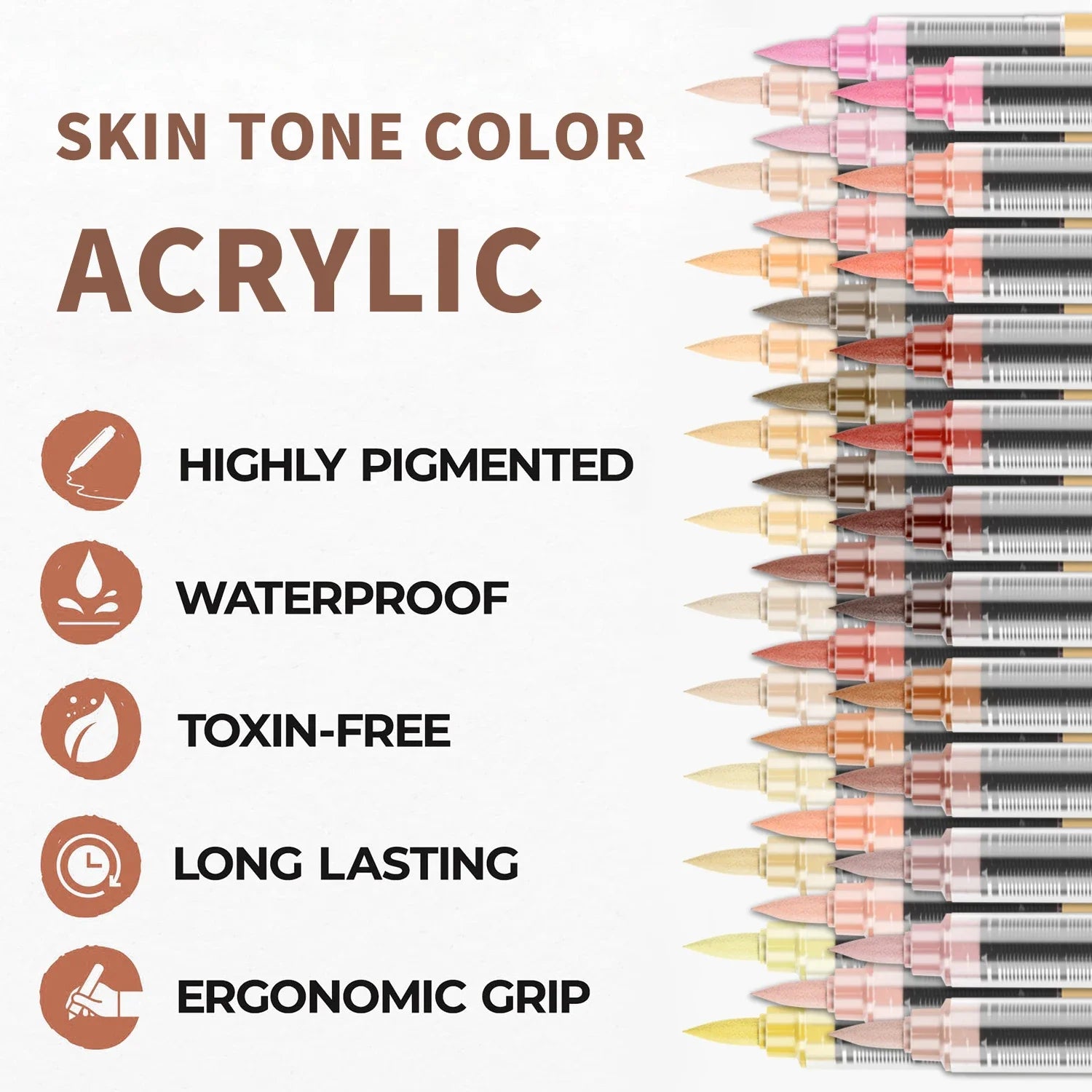 Skin Tone Acrylic Brush Markers Set