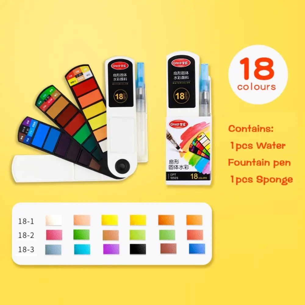 Folding Solid Watercolor Set – 18/24/36/42 Colors with Brush Pen