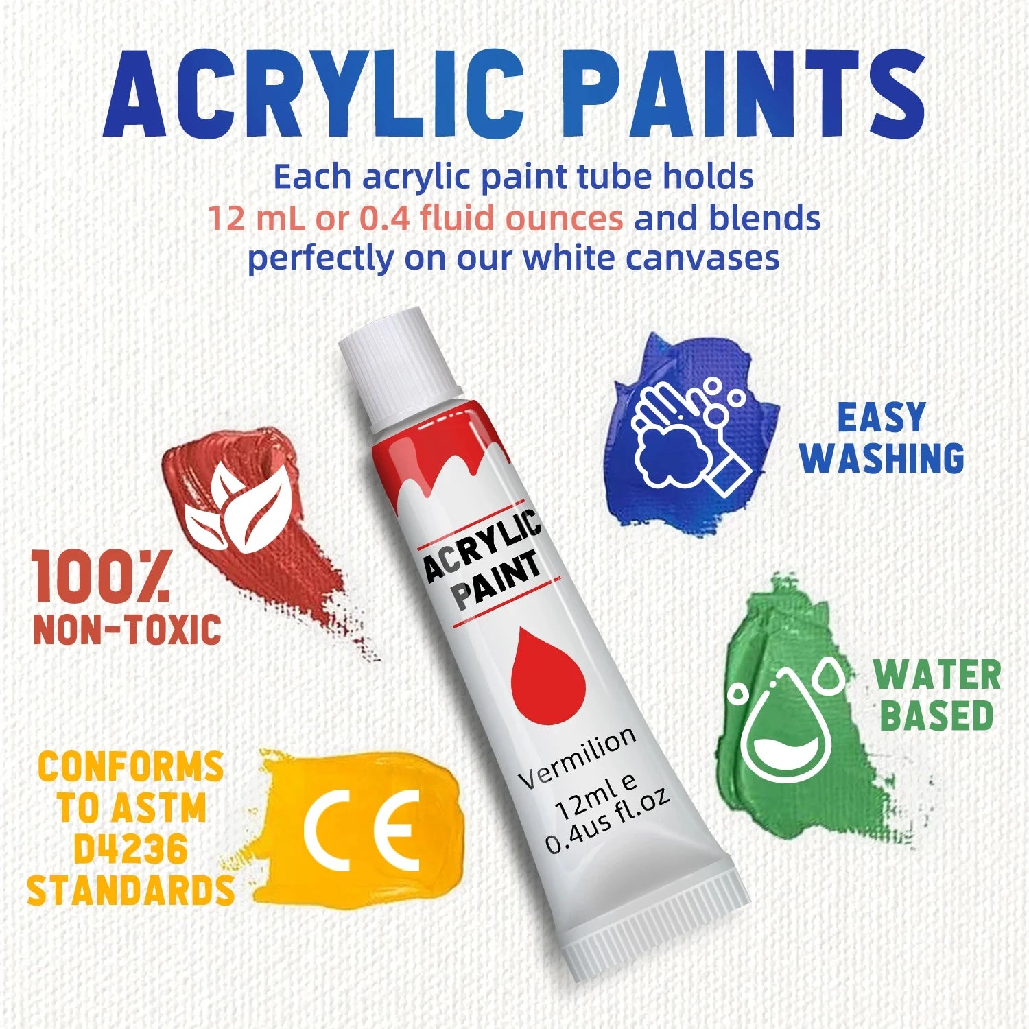 Acrylic Paint Set – 12/24 Colors, 12ml Tubes for Multi-Surface Painting