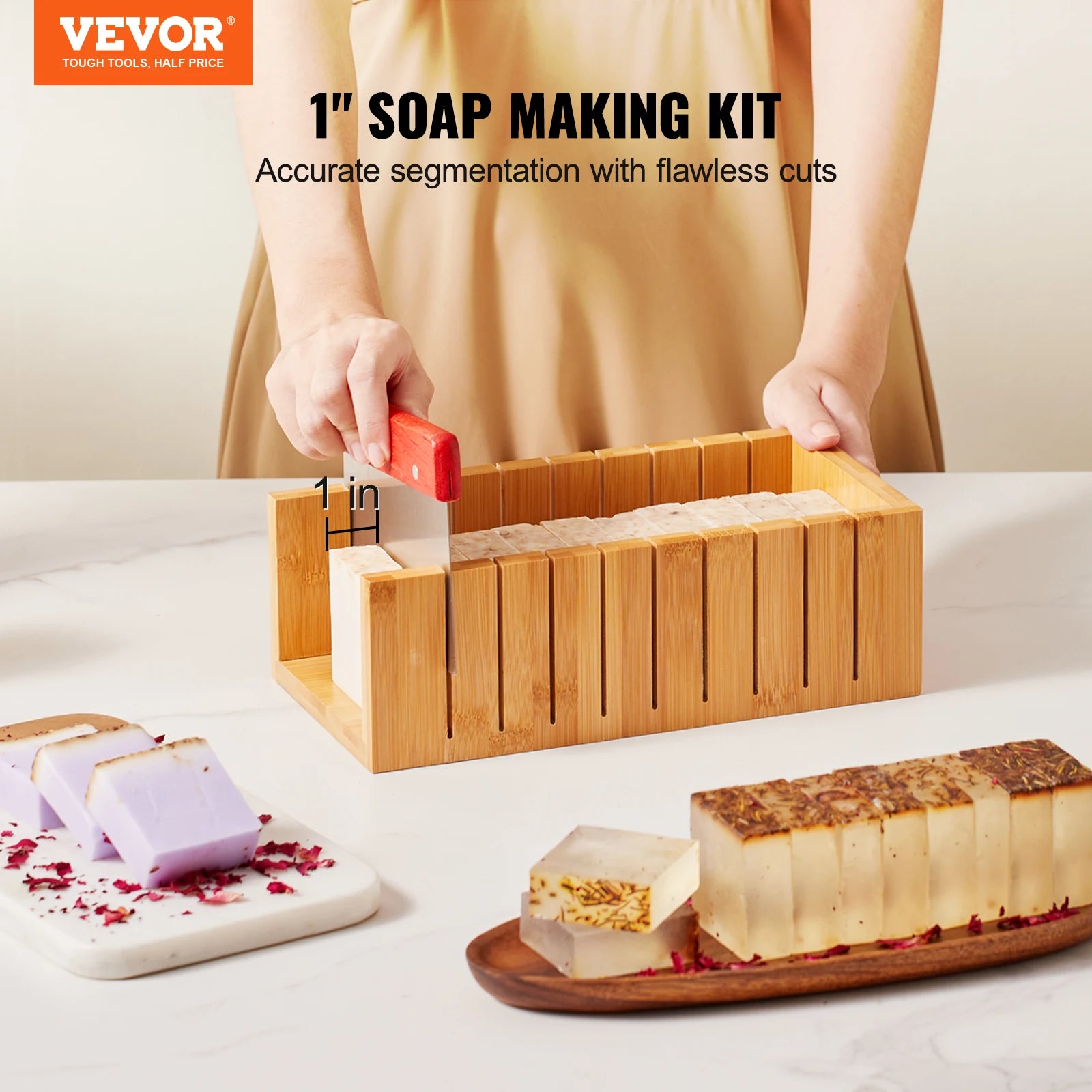 SucceBuy Soap Making Kit – Bamboo Box, Silicone Mold &amp; Stainless Steel Cutters