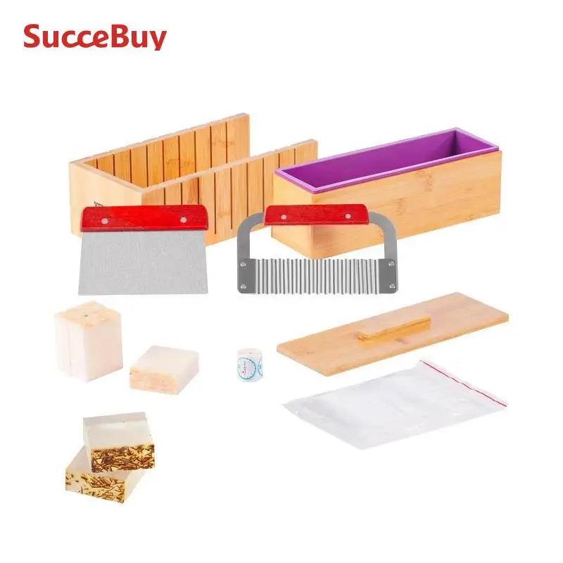 SucceBuy Soap Making Kit – Bamboo Box, Silicone Mold &amp; Stainless Steel Cutters
