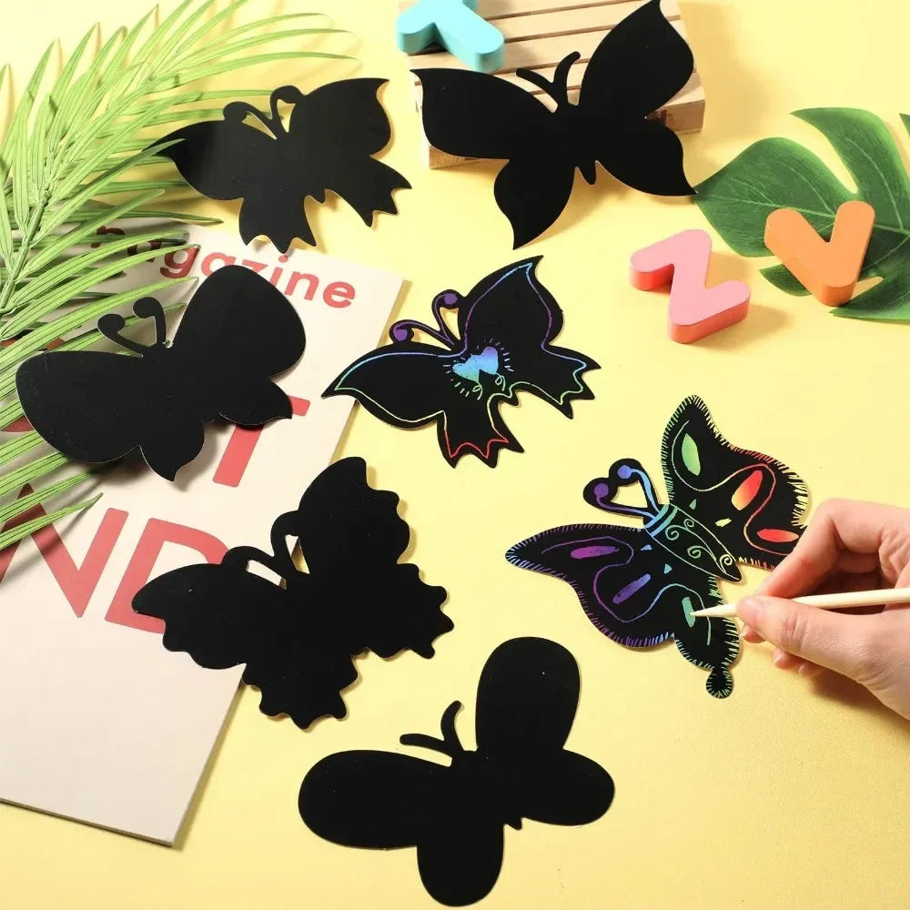 Magic Butterfly Scratch Art Bookmarks – 6/12-Piece Set | Kids Creative Drawing Paper, DIY Scratch Crafts &amp; Sticker Art Kit