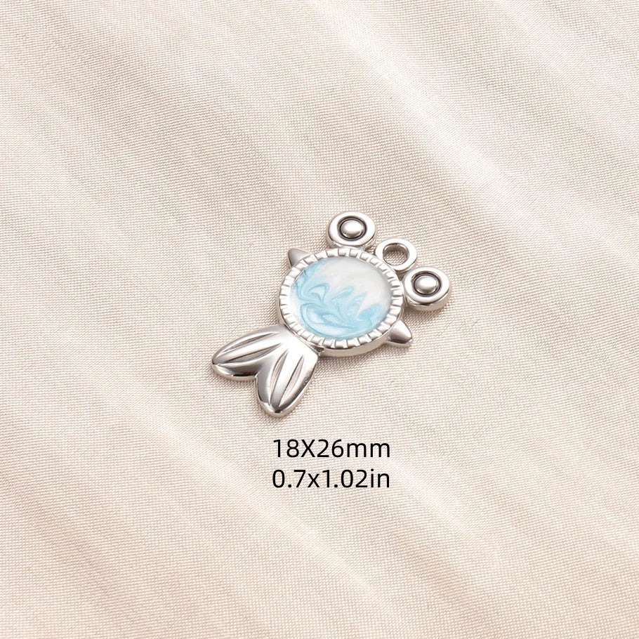 5pcs/lot Enamel Blue Marine Animals Stainless Steel Pendant Conch Shell Seahorse Fish Tail Starfish Charms DIY Necklace Findings