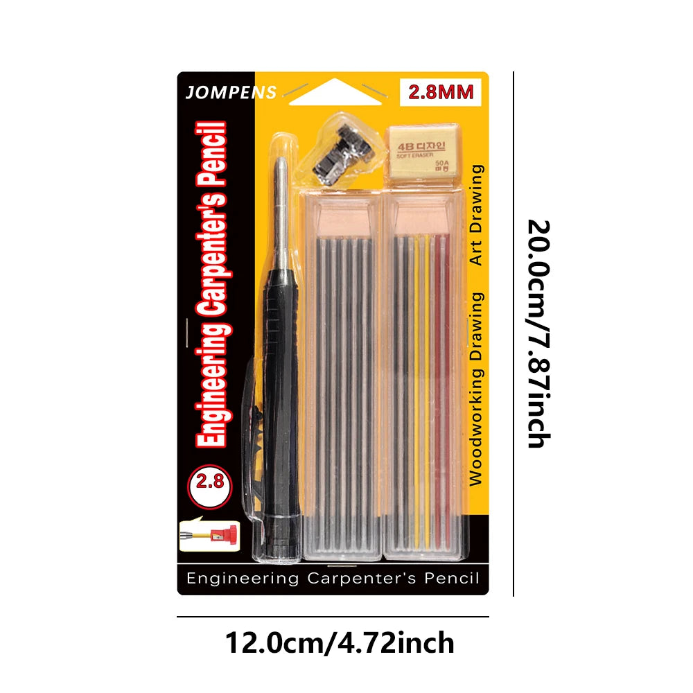 Deep Hole Carpenter Pencil Set – With Built-in Sharpener