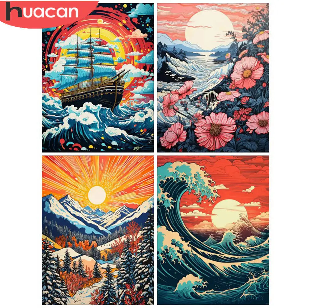 Huacan Sea Sunset Diamond Painting Kit – Full Drill Mosaic Set