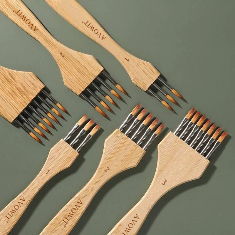 Wooden Handle Multi-Tooth Artist Brush Set