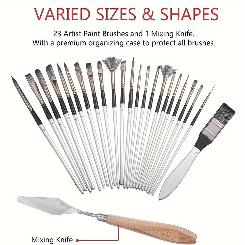 24-Piece Mixed Media Artist Brush Set with Palette Knife