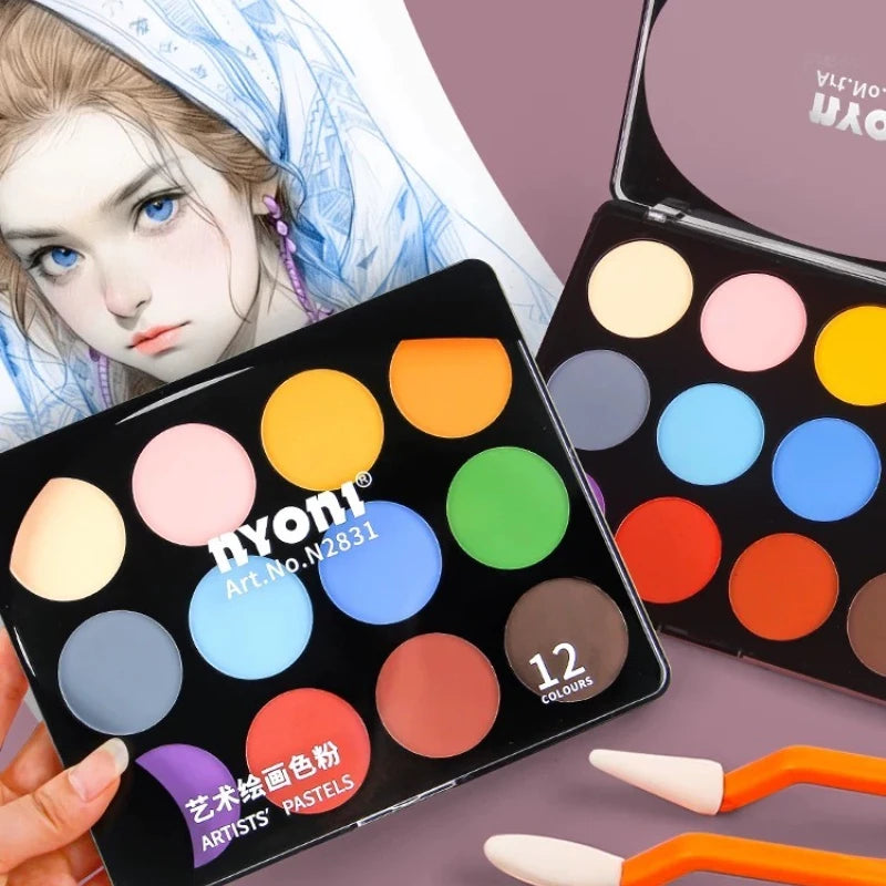 Nyoni Super Soft Artist Pastels – 12-Color  Nyoni 12-Color Super Soft Artist Pastel Set in PVC Box, Fine Powder for Smooth Blending | Ideal for Drawing, Painting & Mixed Media