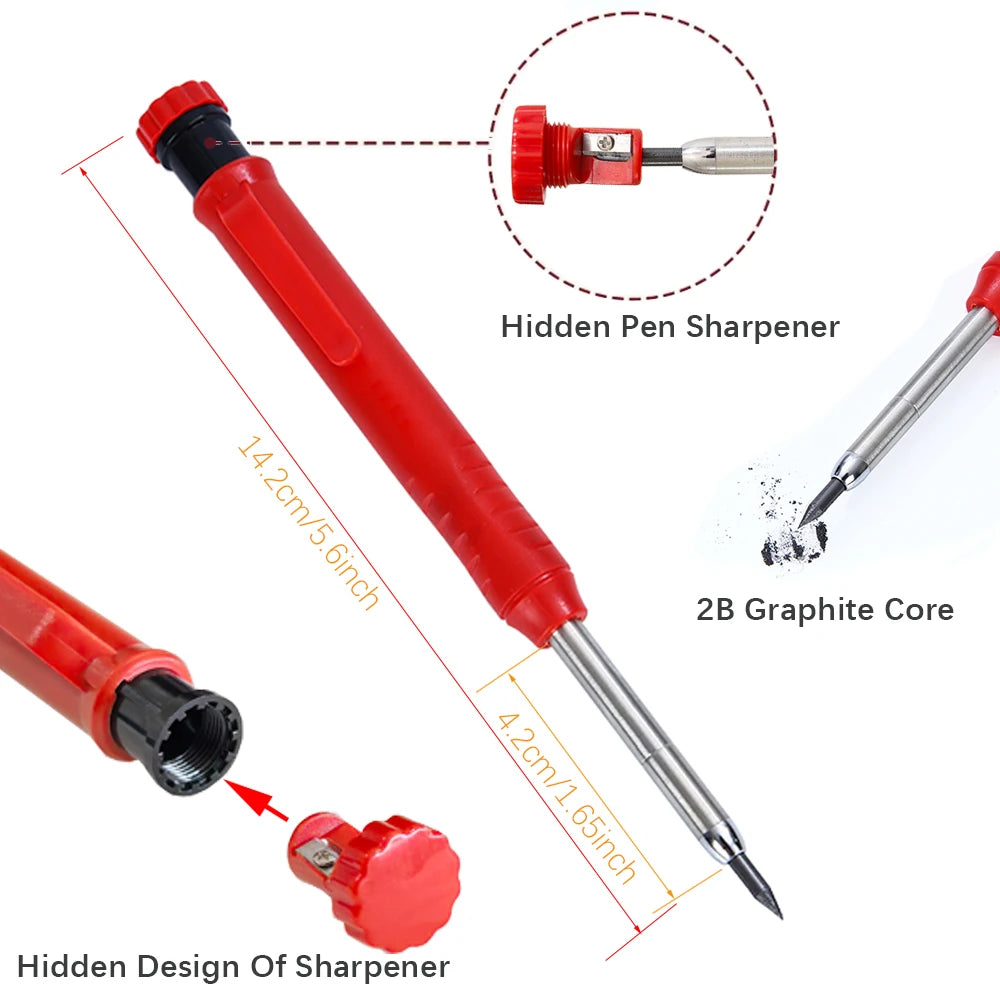 Deep Hole Carpenter Pencil Set – With Built-in Sharpener