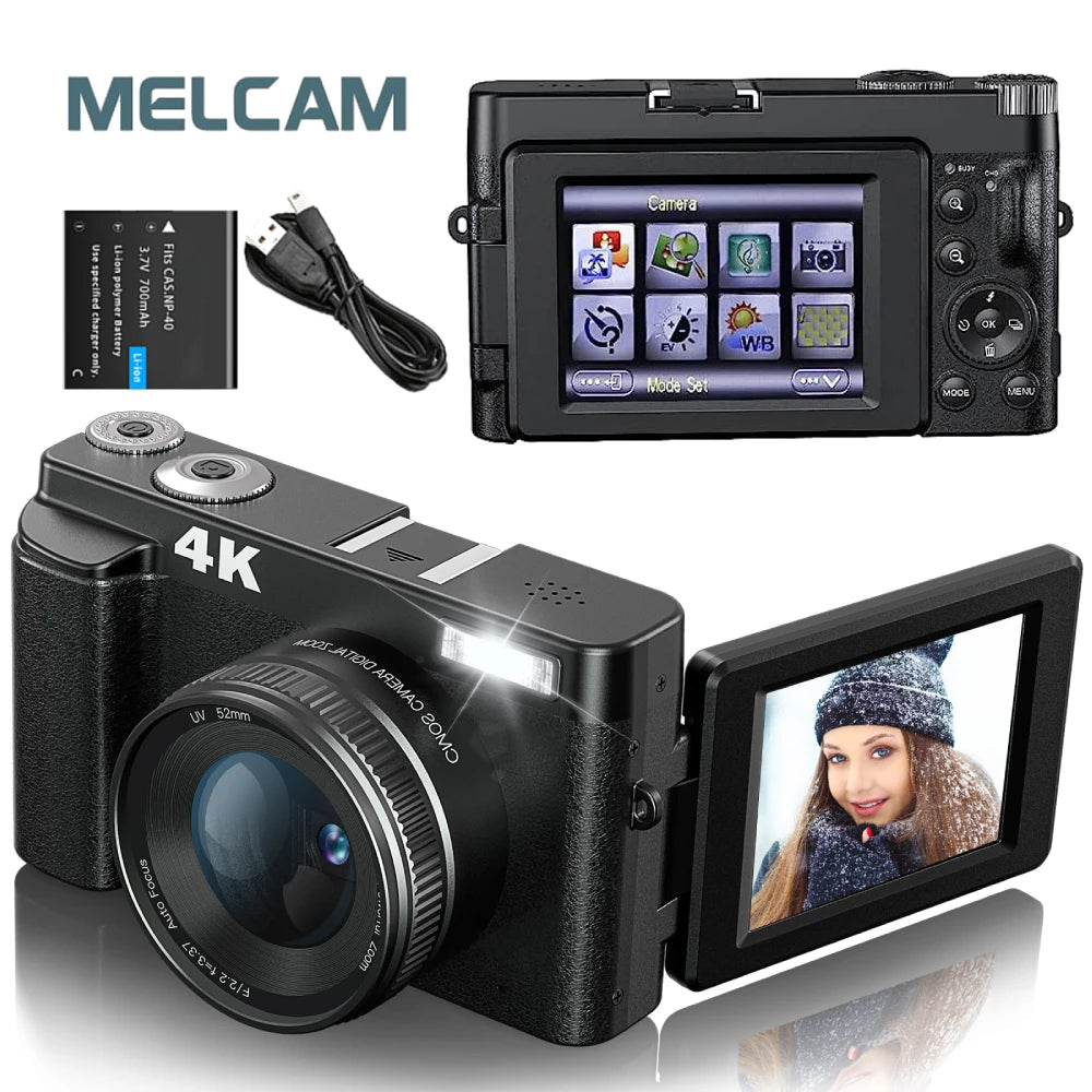 4K Vlogging Camera with Flip Screen &amp; Autofocus – 48MP Compact Digital Camera