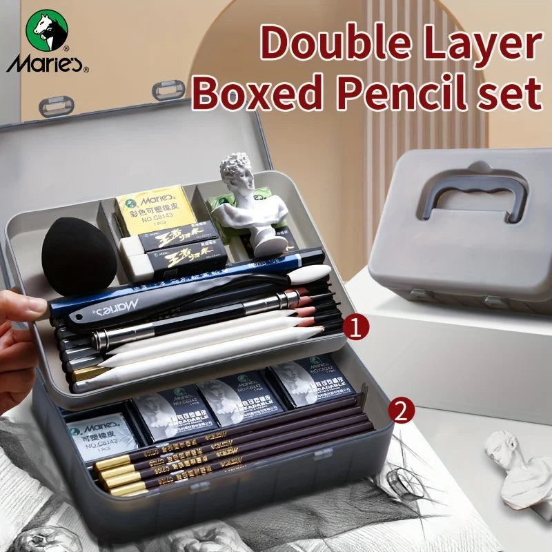 Marie’s Double-Layer Graphite &amp; Charcoal Pencil Set (23/27 Pcs)