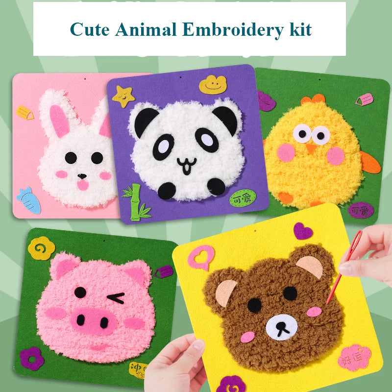 Cartoon Animal Punch Needle Kit – Pig, Rabbit, Bear