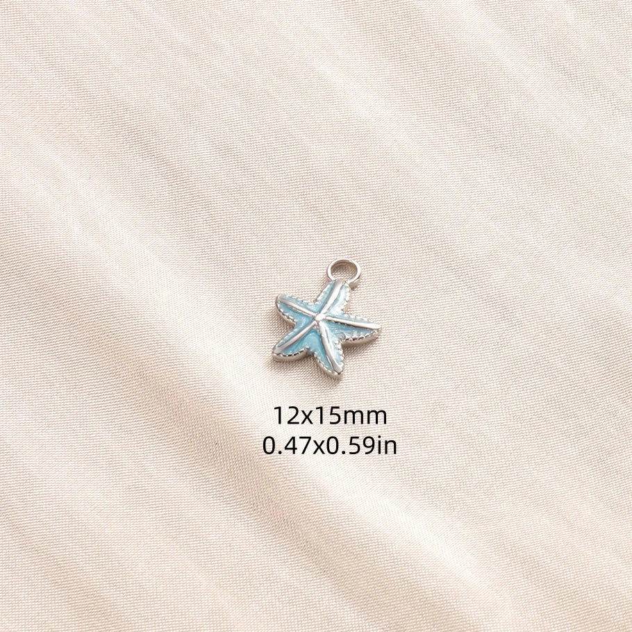 5pcs/lot Enamel Blue Marine Animals Stainless Steel Pendant Conch Shell Seahorse Fish Tail Starfish Charms DIY Necklace Findings
