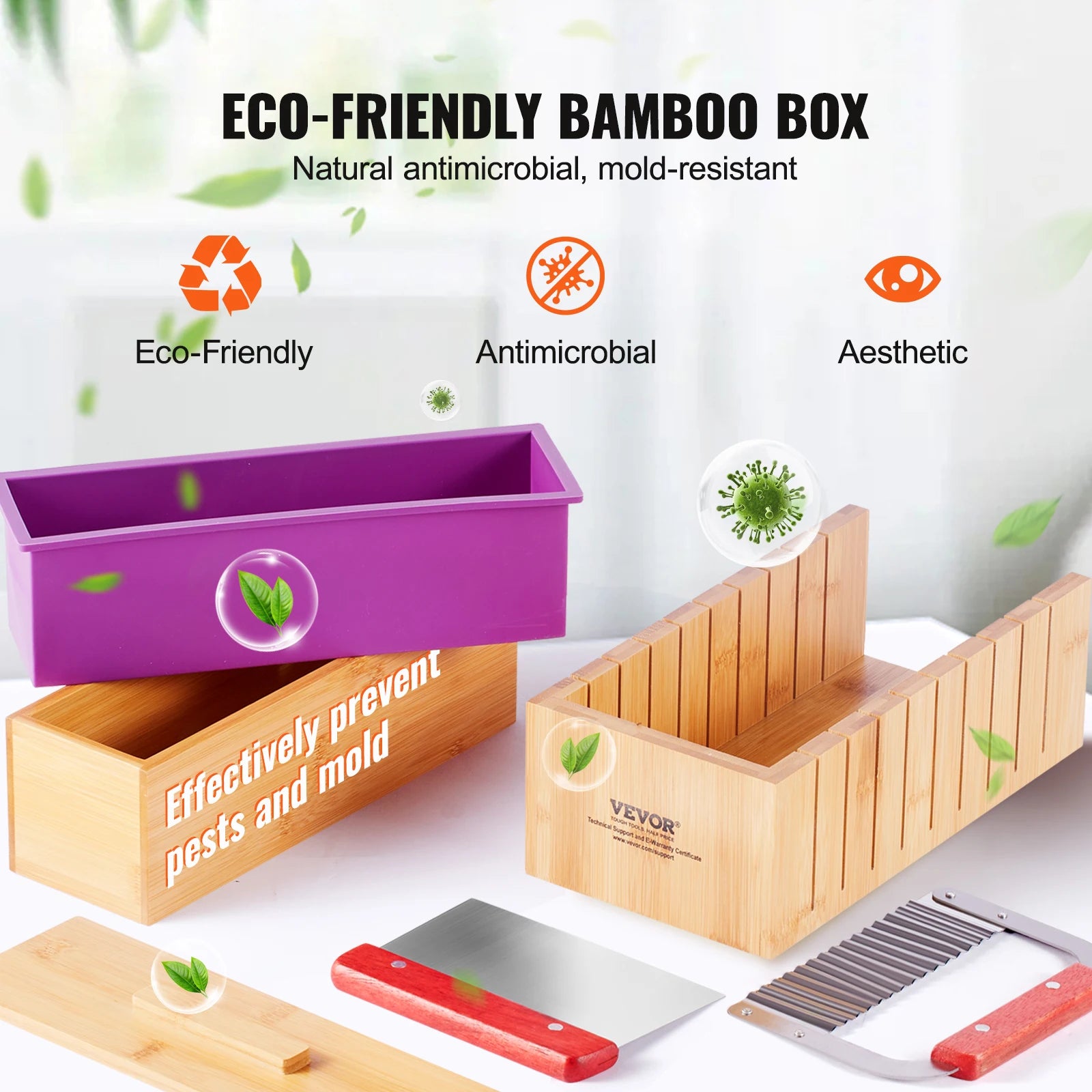 SucceBuy Soap Making Kit – Bamboo Box, Silicone Mold &amp; Stainless Steel Cutters
