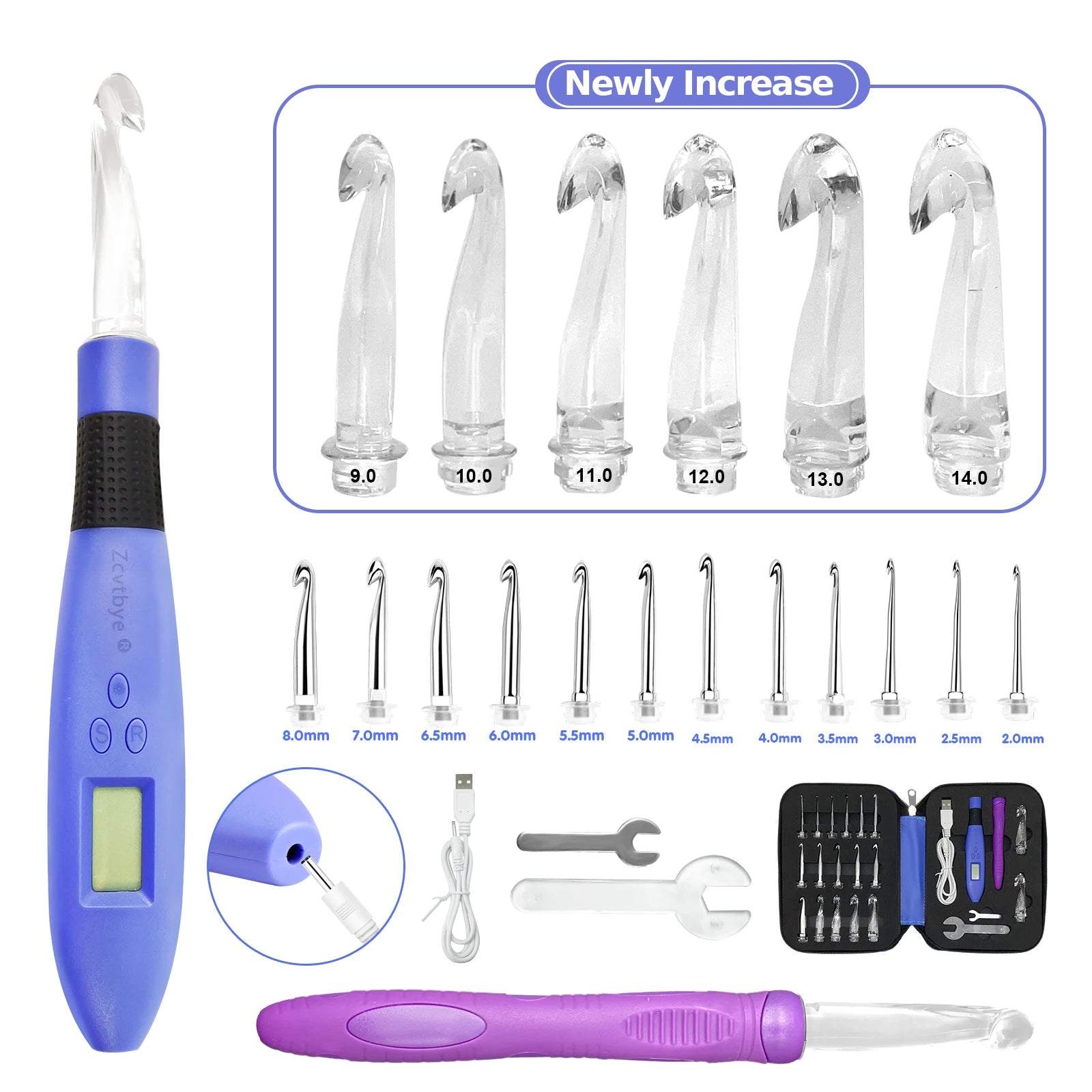 18-Size LED Crochet Hook Set with Digital Counter