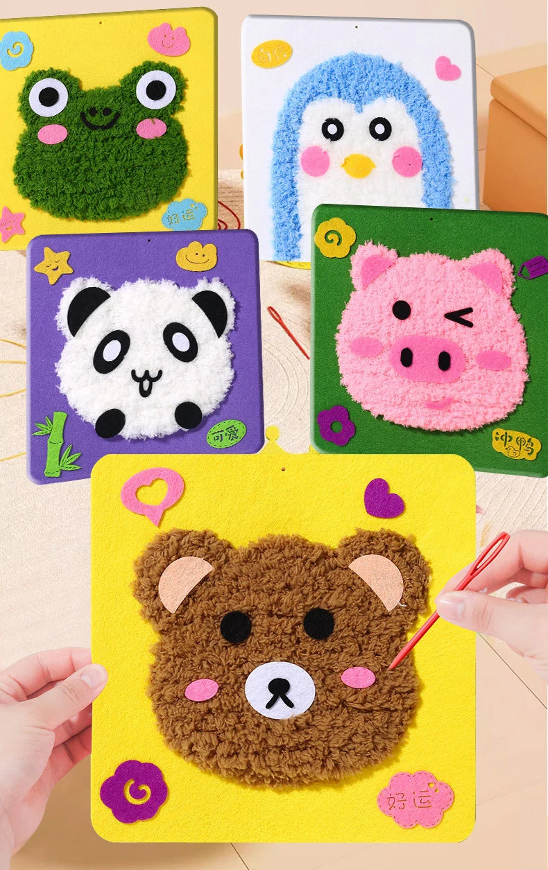 Cartoon Animal Punch Needle Kit – Pig, Rabbit, Bear
