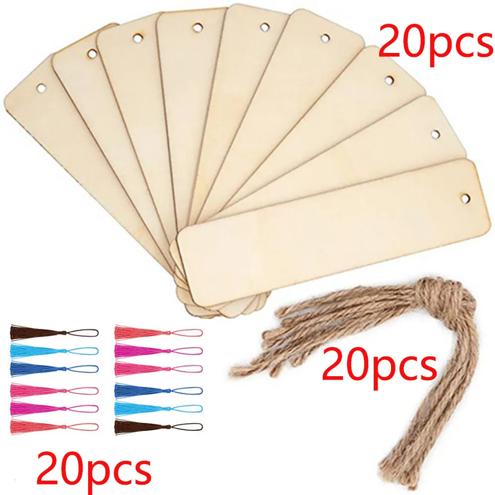 Blank Wooden Bookmarks with Tassels – 10/20/60 Pcs